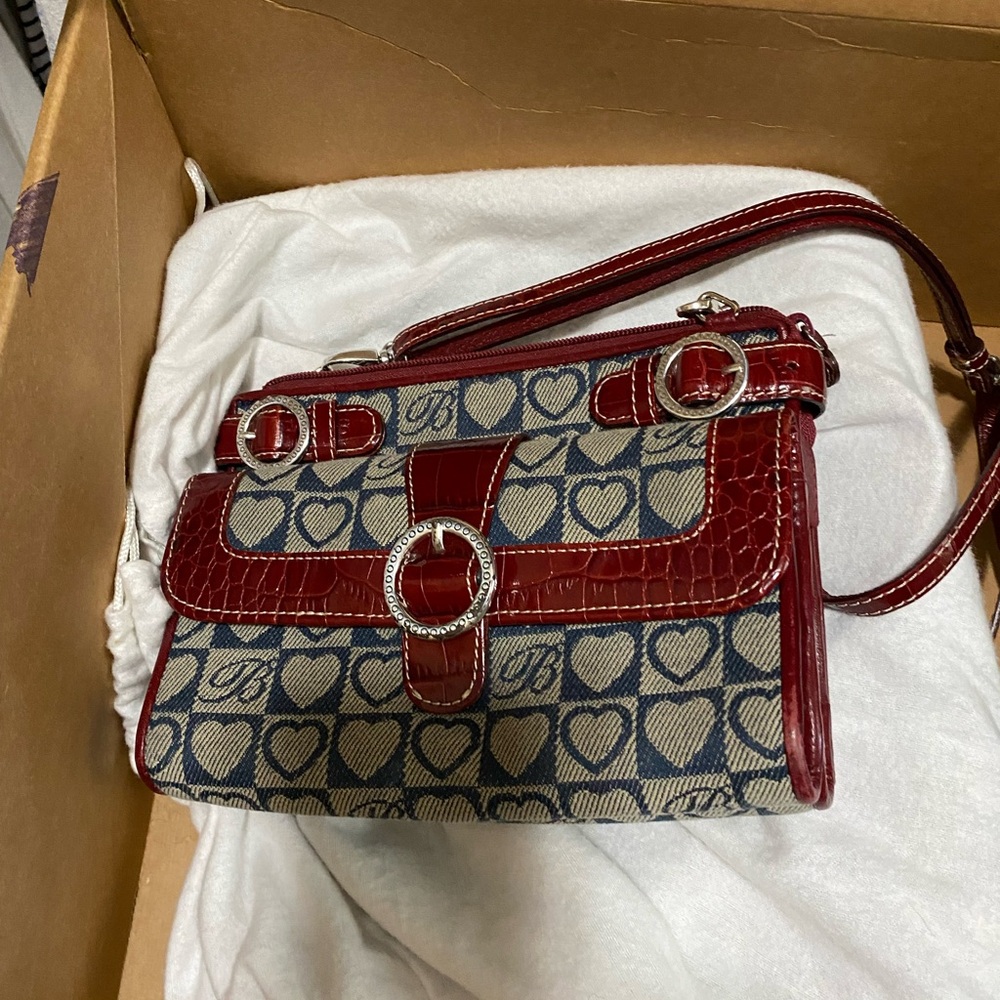 Brighton Navy and Red Heart Jacquard Crossbody Bag